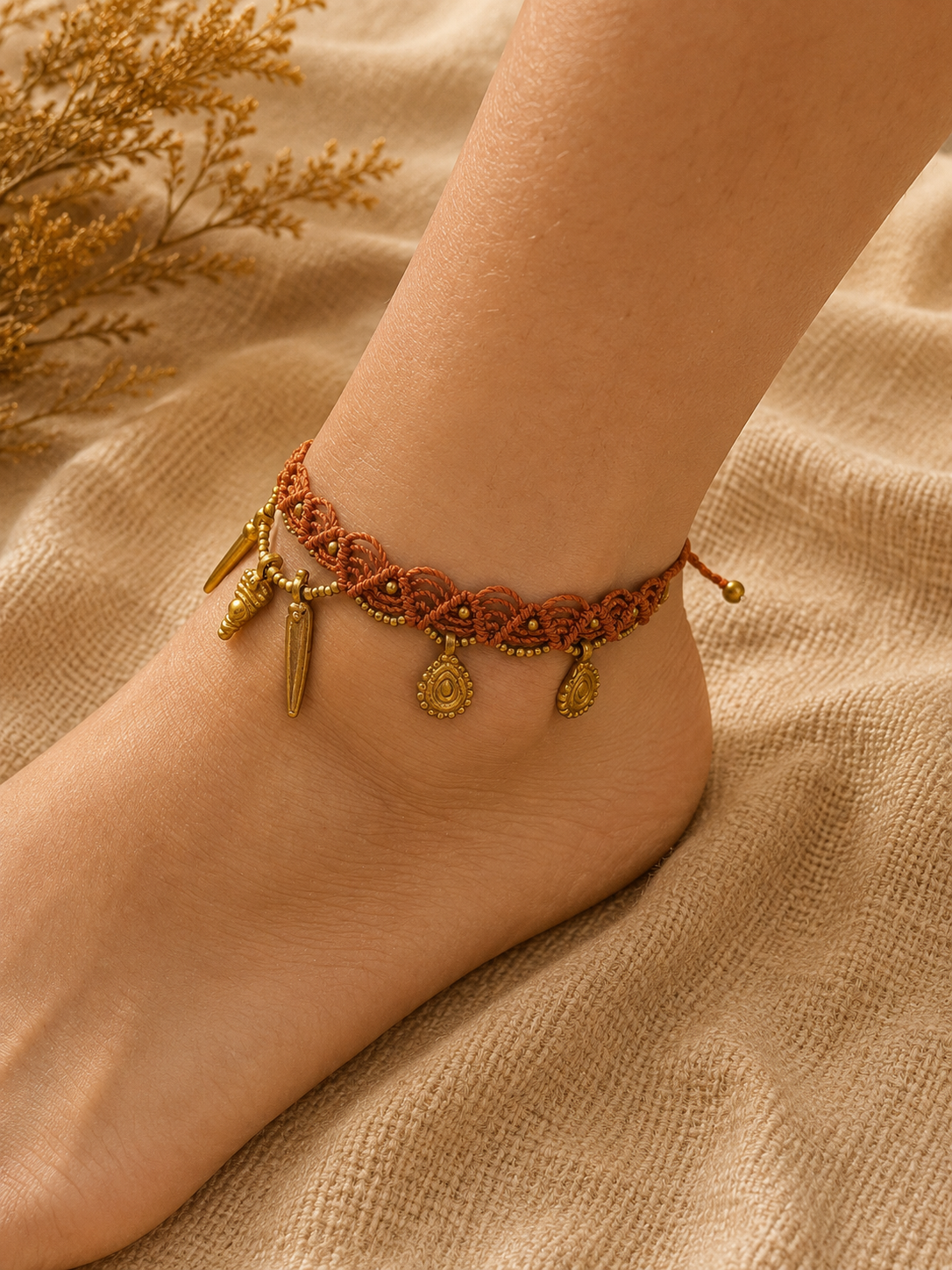 Orange charm anklets