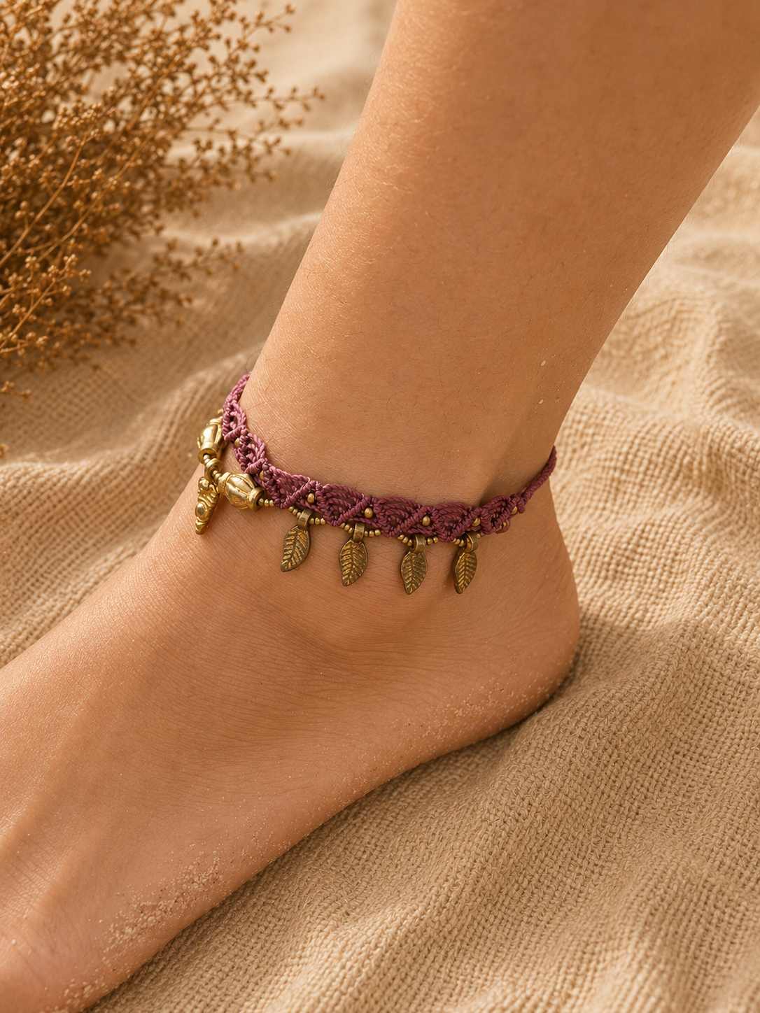 Purple charm anklet