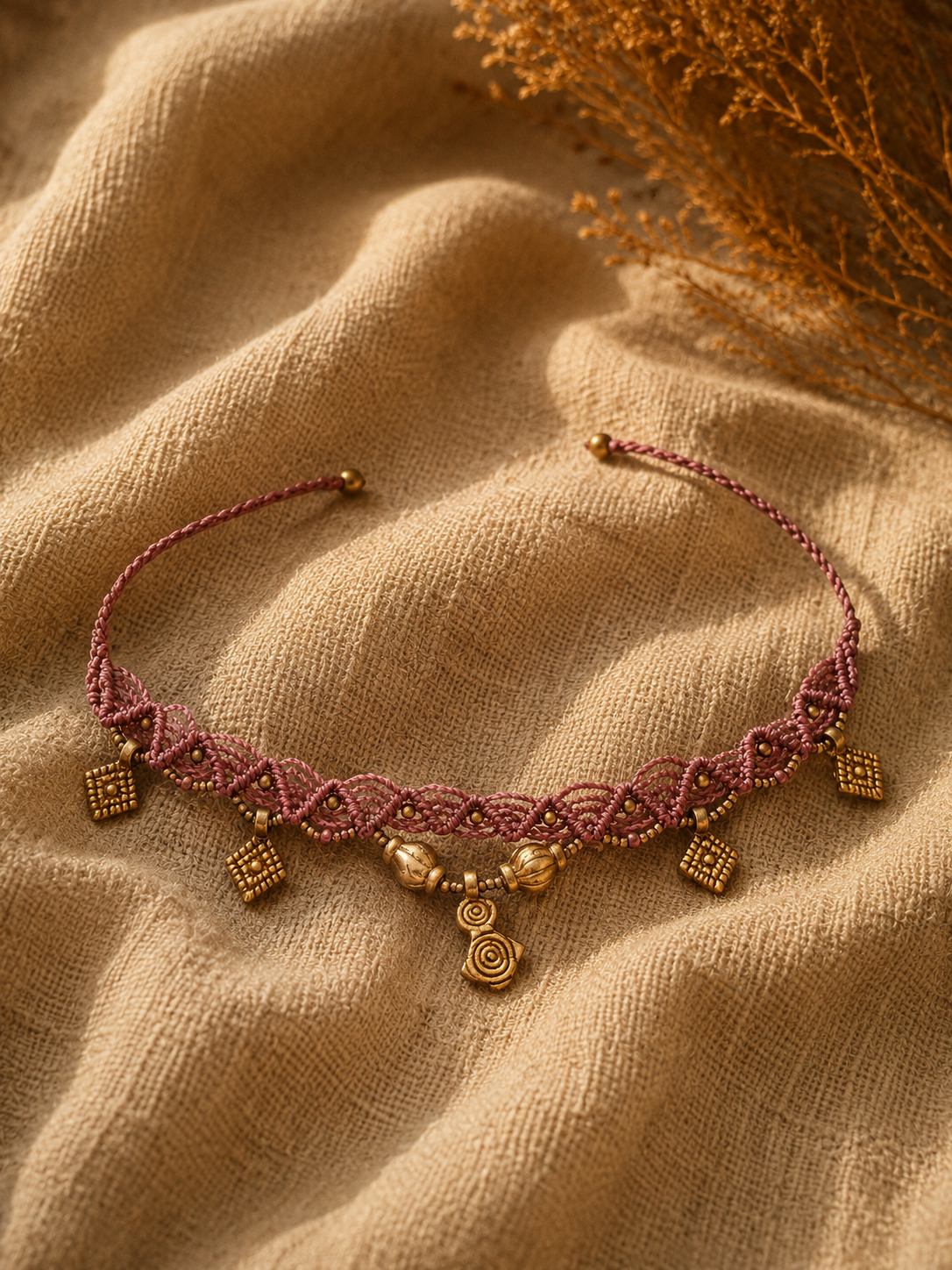 Purple charm anklet